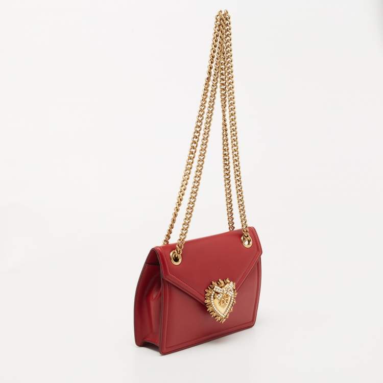 Pre Owned Dolce & Gabbana Red Leather Medium Devotion Shoulder Bag