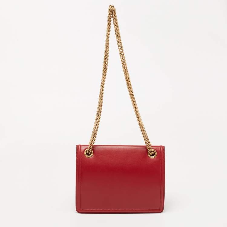 Pre Owned Dolce & Gabbana Red Leather Medium Devotion Shoulder Bag