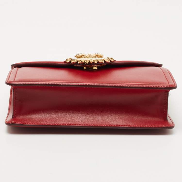 Pre Owned Dolce & Gabbana Red Leather Medium Devotion Shoulder Bag