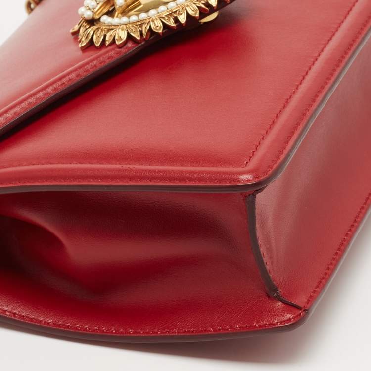 Pre Owned Dolce & Gabbana Red Leather Medium Devotion Shoulder Bag