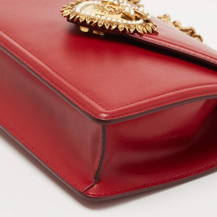 Pre Owned Dolce & Gabbana Red Leather Medium Devotion Shoulder Bag
