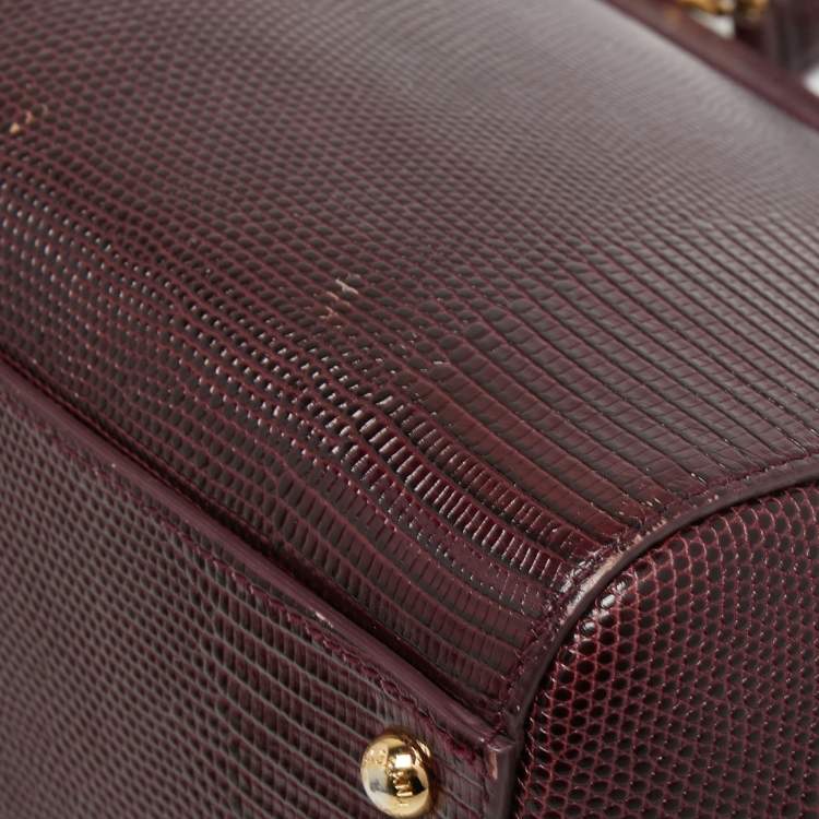Pre Owned Dolce & Gabbana Burgundy Lizard Embossed Leather Medium Miss Sicily Top Handle Bag