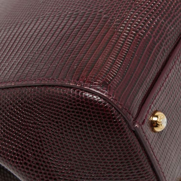 Pre Owned Dolce & Gabbana Burgundy Lizard Embossed Leather Medium Miss Sicily Top Handle Bag