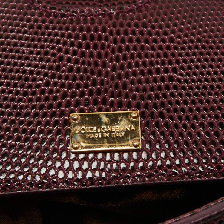 Pre Owned Dolce & Gabbana Burgundy Lizard Embossed Leather Medium Miss Sicily Top Handle Bag