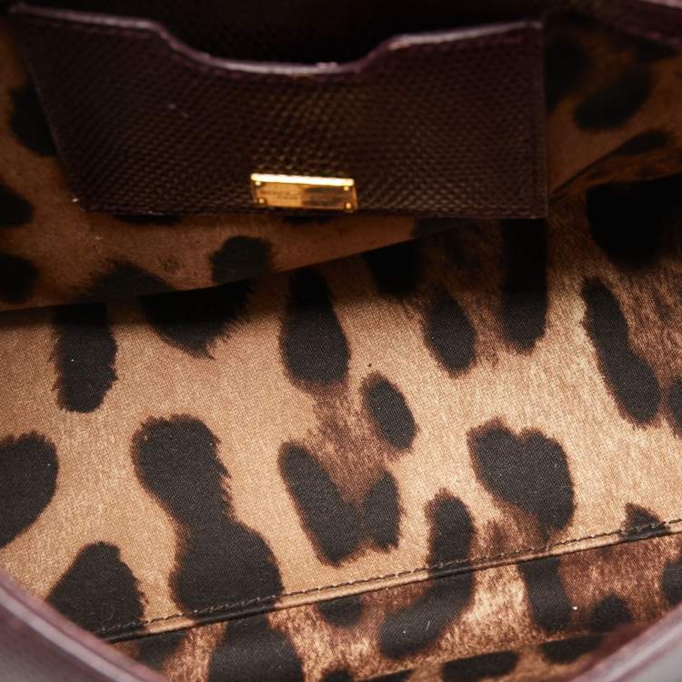 Pre Owned Dolce & Gabbana Burgundy Lizard Embossed Leather Medium Miss Sicily Top Handle Bag