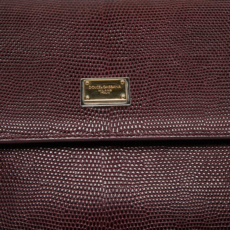 Pre Owned Dolce & Gabbana Burgundy Lizard Embossed Leather Medium Miss Sicily Top Handle Bag