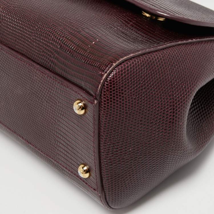 Pre Owned Dolce & Gabbana Burgundy Lizard Embossed Leather Medium Miss Sicily Top Handle Bag