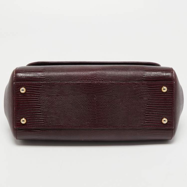 Pre Owned Dolce & Gabbana Burgundy Lizard Embossed Leather Medium Miss Sicily Top Handle Bag