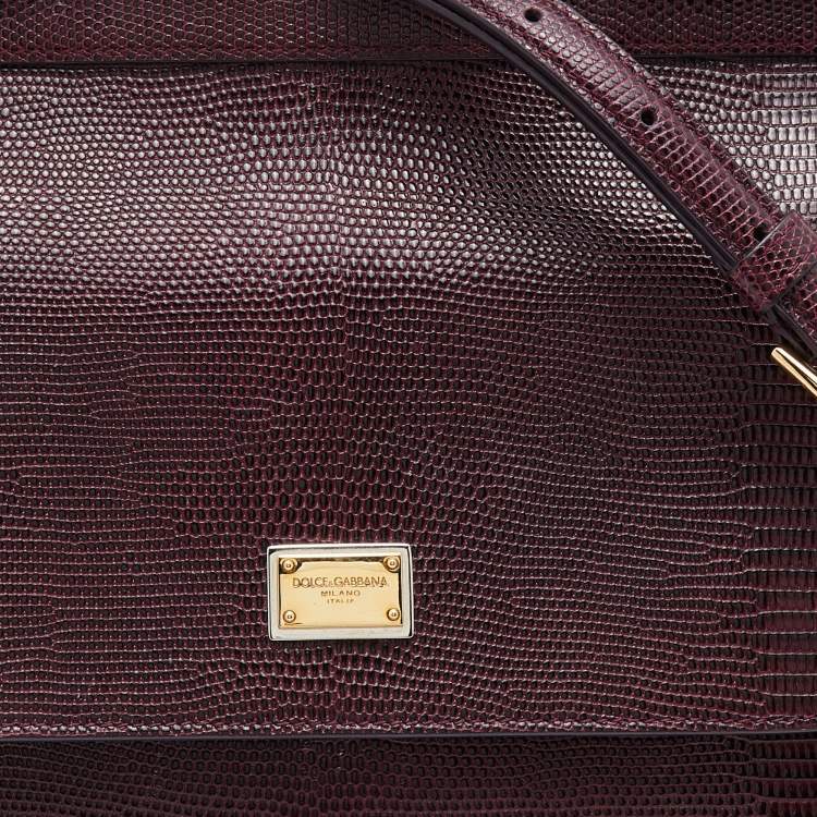 Pre Owned Dolce & Gabbana Burgundy Lizard Embossed Leather Medium Miss Sicily Top Handle Bag