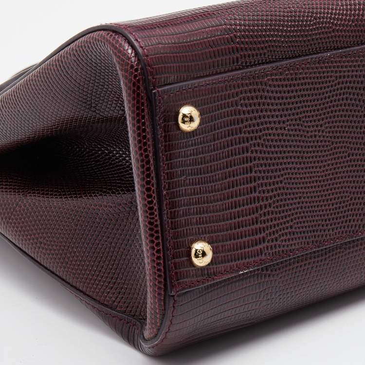 Pre Owned Dolce & Gabbana Burgundy Lizard Embossed Leather Medium Miss Sicily Top Handle Bag