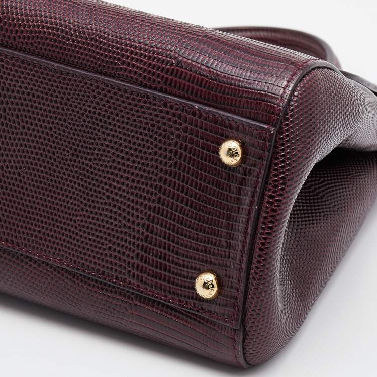 Pre Owned Dolce & Gabbana Burgundy Lizard Embossed Leather Medium Miss Sicily Top Handle Bag