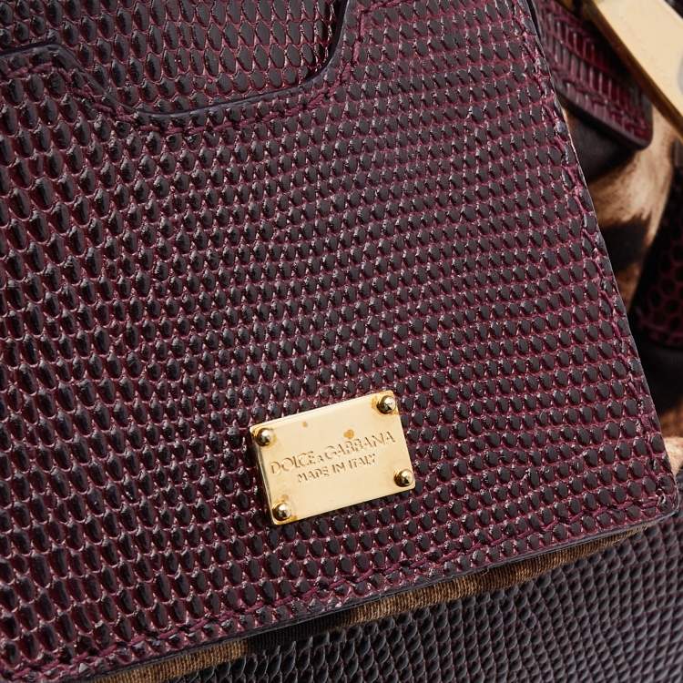Pre Owned Dolce & Gabbana Burgundy Lizard Embossed Leather Medium Miss Sicily Top Handle Bag