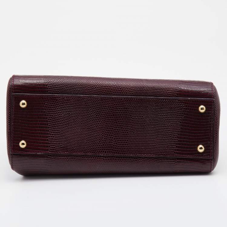 Pre Owned Dolce & Gabbana Burgundy Lizard Embossed Leather Medium Miss Sicily Top Handle Bag