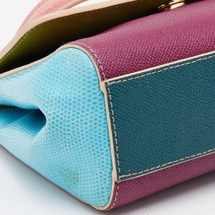 Pre Owned Dolce & Gabbana Multicolor Lizard Embossed Leather Small Miss Sicily Top Handle Bag