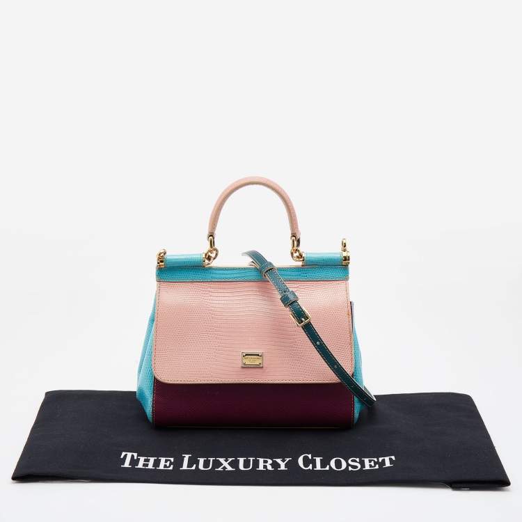 Pre Owned Dolce & Gabbana Multicolor Lizard Embossed Leather Small Miss Sicily Top Handle Bag