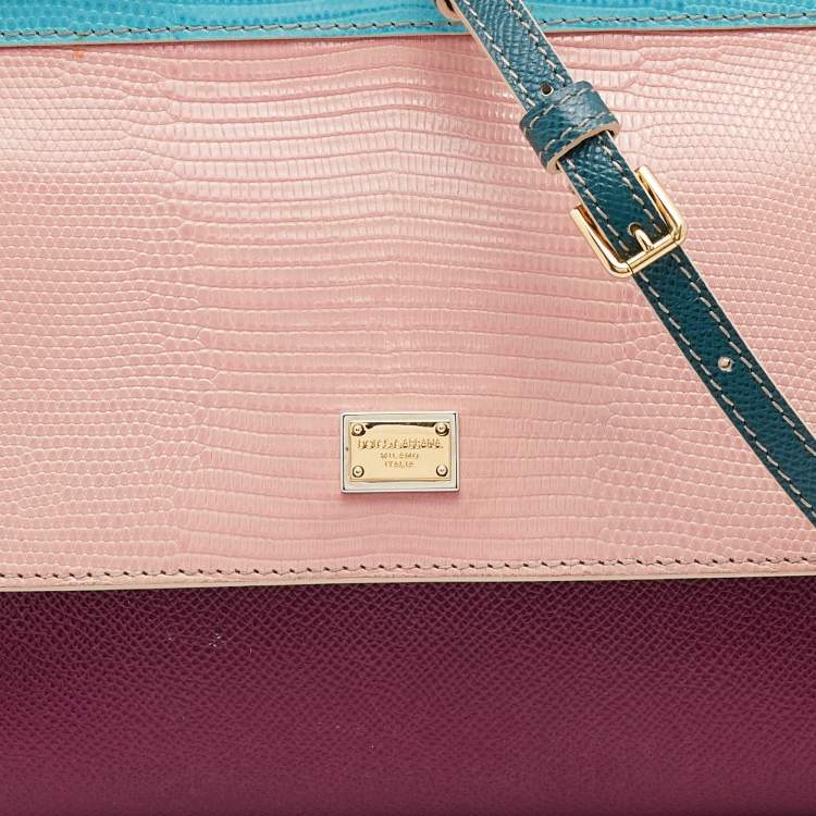 Pre Owned Dolce & Gabbana Multicolor Lizard Embossed Leather Small Miss Sicily Top Handle Bag