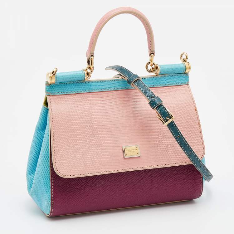 Pre Owned Dolce & Gabbana Multicolor Lizard Embossed Leather Small Miss Sicily Top Handle Bag