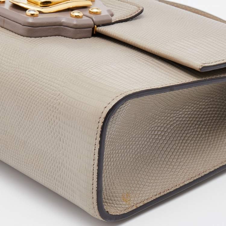 Pre Owned Dolce & Gabbana Grey Lizard Embossed Leather Lucia Top Handle Bag