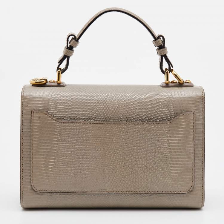 Pre Owned Dolce & Gabbana Grey Lizard Embossed Leather Lucia Top Handle Bag