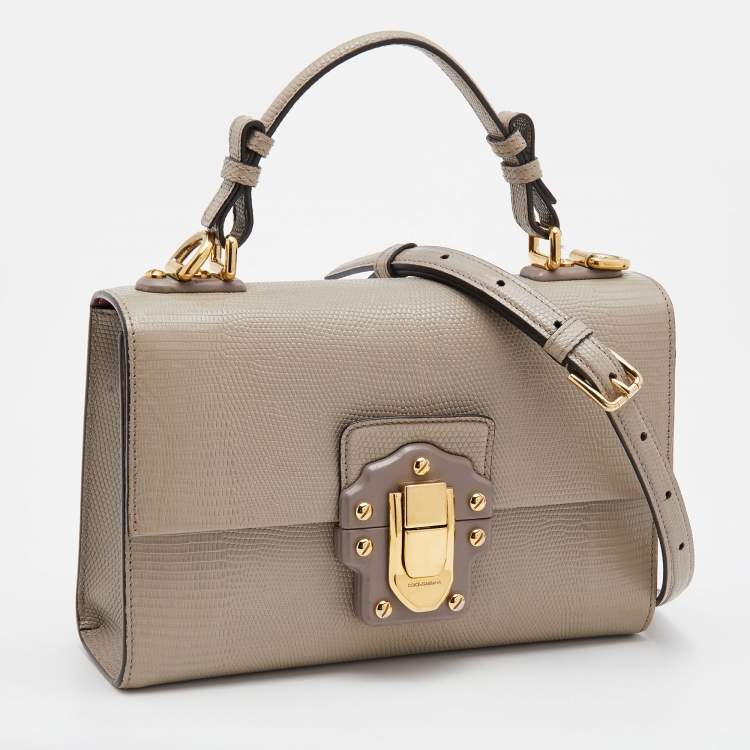 Pre Owned Dolce & Gabbana Grey Lizard Embossed Leather Lucia Top Handle Bag