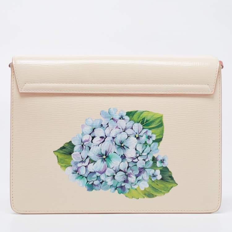 Pre Owned Dolce & Gabbana Beige Floral Print Leather Lucia Shoulder Bag
