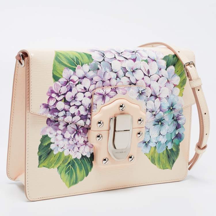 Pre Owned Dolce & Gabbana Beige Floral Print Leather Lucia Shoulder Bag