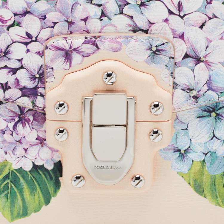 Pre Owned Dolce & Gabbana Beige Floral Print Leather Lucia Shoulder Bag