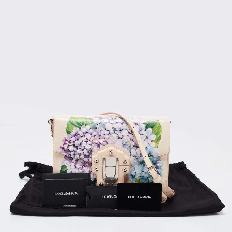 Pre Owned Dolce & Gabbana Beige Floral Print Leather Lucia Shoulder Bag