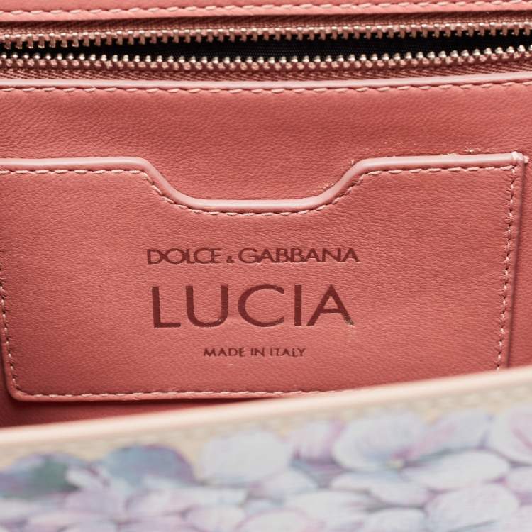 Pre Owned Dolce & Gabbana Beige Floral Print Leather Lucia Shoulder Bag