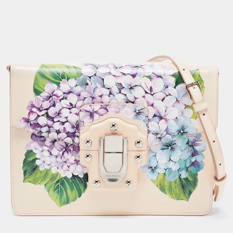 Pre Owned Dolce & Gabbana Beige Floral Print Leather Lucia Shoulder Bag