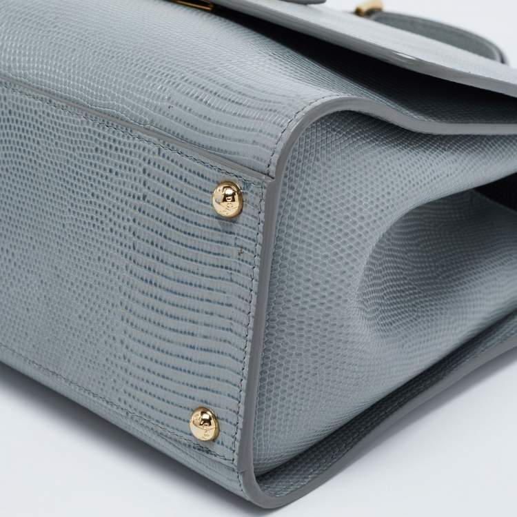 Pre Owned Dolce & Gabbana Grey Lizard Embossed Leather Medium Miss Monica Top Handle Bag