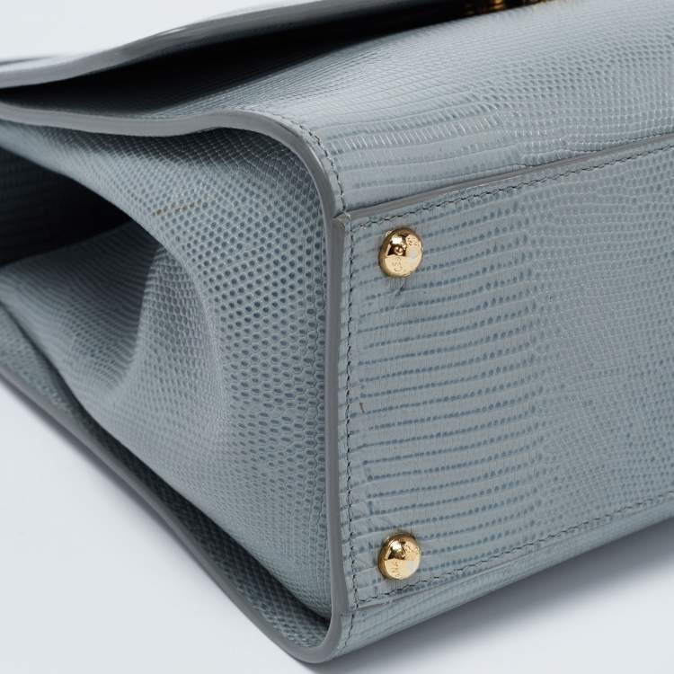 Pre Owned Dolce & Gabbana Grey Lizard Embossed Leather Medium Miss Monica Top Handle Bag