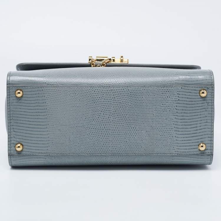 Pre Owned Dolce & Gabbana Grey Lizard Embossed Leather Medium Miss Monica Top Handle Bag