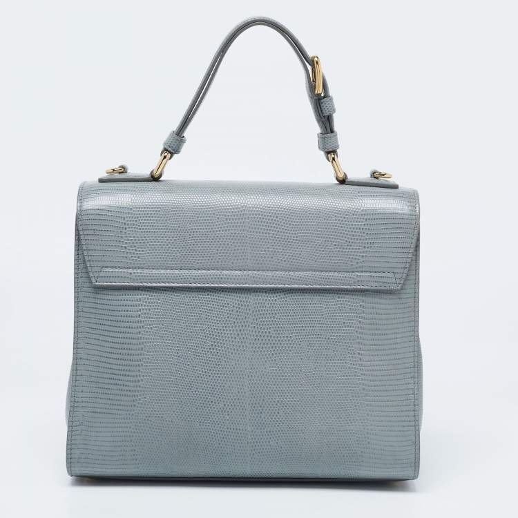 Pre Owned Dolce & Gabbana Grey Lizard Embossed Leather Medium Miss Monica Top Handle Bag