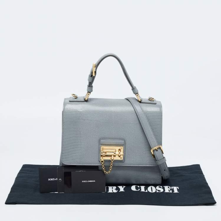Pre Owned Dolce & Gabbana Grey Lizard Embossed Leather Medium Miss Monica Top Handle Bag