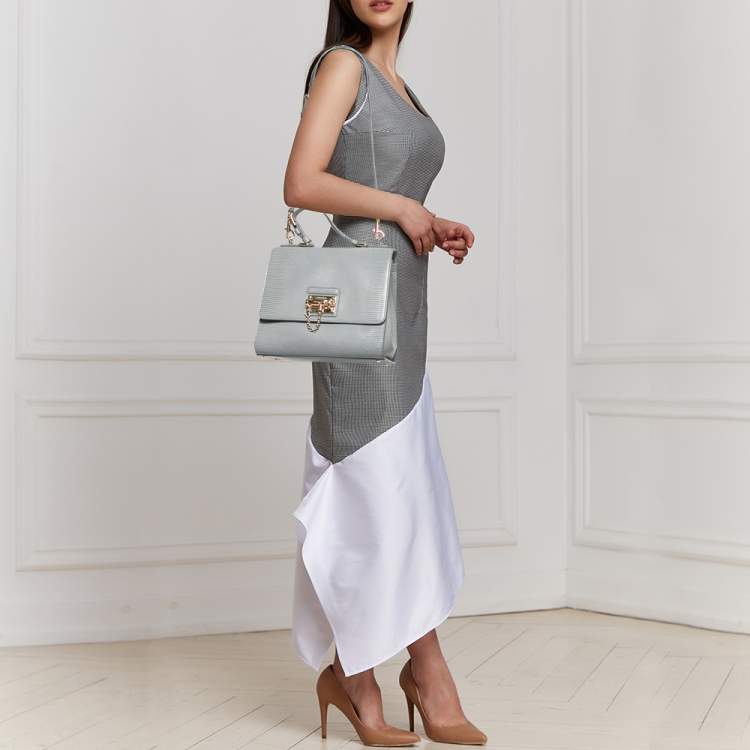 Pre Owned Dolce & Gabbana Grey Lizard Embossed Leather Medium Miss Monica Top Handle Bag