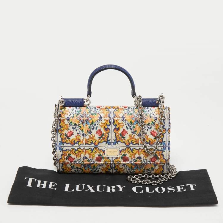 مملوكة مسبقًا Dolce & Gabbana Multicolor Majolica Print Leather Miss Sicily Von Wallet On Chain