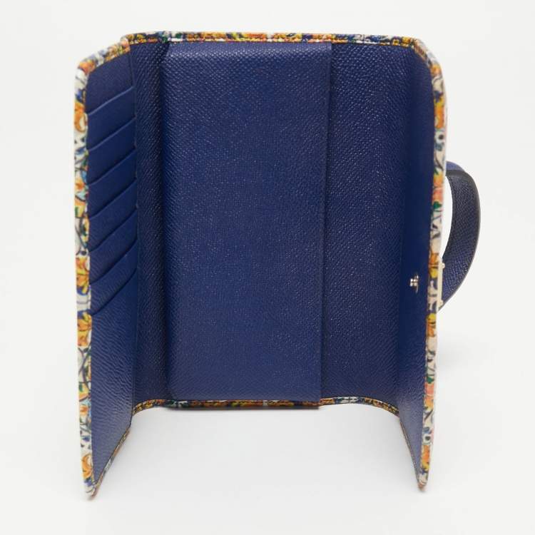 مملوكة مسبقًا Dolce & Gabbana Multicolor Majolica Print Leather Miss Sicily Von Wallet On Chain