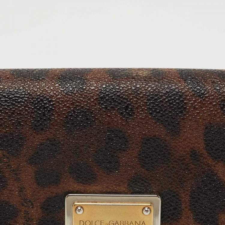 Pre Owned Dolce & Gabbana Dark Brown Leopard Print Coated Canvas Flap Continental Wallet