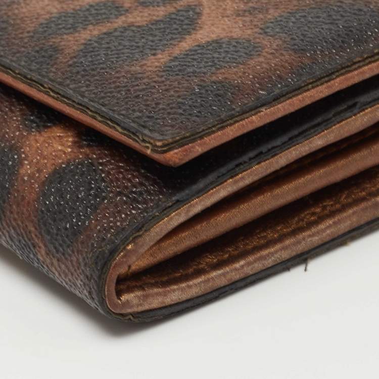 Pre Owned Dolce & Gabbana Dark Brown Leopard Print Coated Canvas Flap Continental Wallet