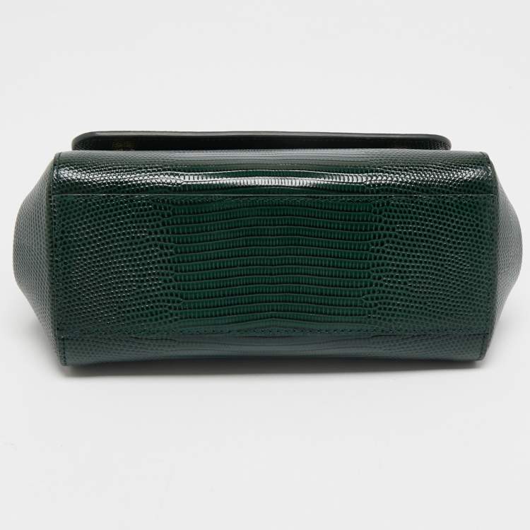 Pre Owned Dolce & Gabbana Dark Green Lizard Embossed Leather Small Miss Sicily Top Handle Bag