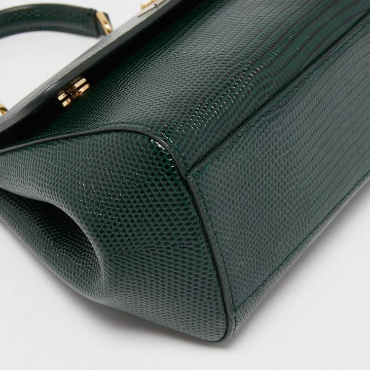 Pre Owned Dolce & Gabbana Dark Green Lizard Embossed Leather Small Miss Sicily Top Handle Bag