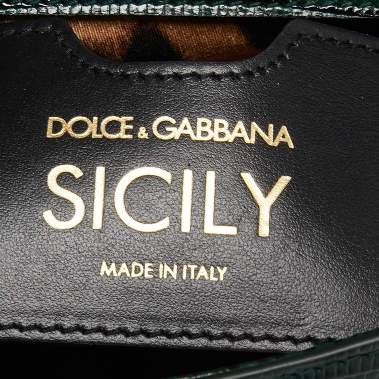 Pre Owned Dolce & Gabbana Dark Green Lizard Embossed Leather Small Miss Sicily Top Handle Bag