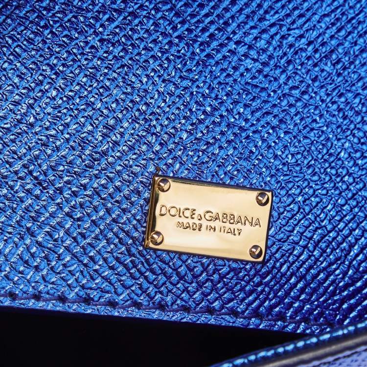 Pre Owned Dolce & Gabbana Metallic Blue Leather Medium Miss Sicily Top Handle Bag