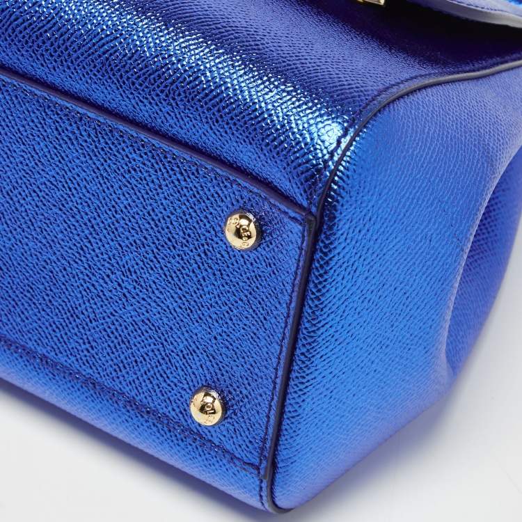 Pre Owned Dolce & Gabbana Metallic Blue Leather Medium Miss Sicily Top Handle Bag