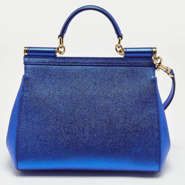 Pre Owned Dolce & Gabbana Metallic Blue Leather Medium Miss Sicily Top Handle Bag