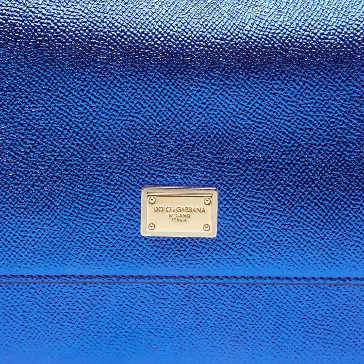 Pre Owned Dolce & Gabbana Metallic Blue Leather Medium Miss Sicily Top Handle Bag