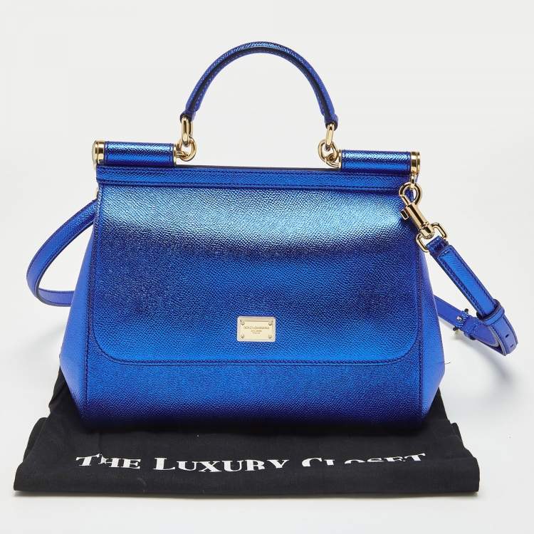 Pre Owned Dolce & Gabbana Metallic Blue Leather Medium Miss Sicily Top Handle Bag