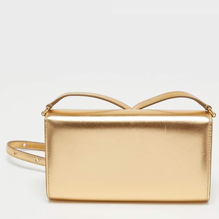 Pre Owned Dolce & Gabbana Gold Leather DG Logo Crossbody Bag