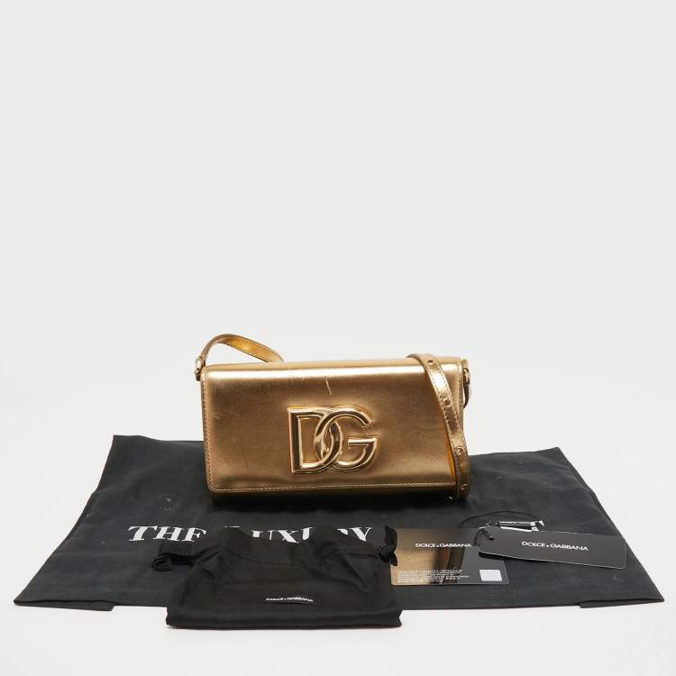 Pre Owned Dolce & Gabbana Gold Leather DG Logo Crossbody Bag